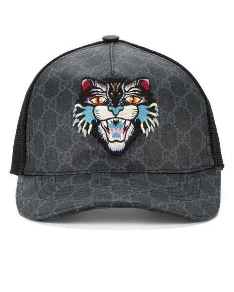 gucci black angry cat hat|GUCCI GG Supreme Monogram Angry Cat Embroidered .